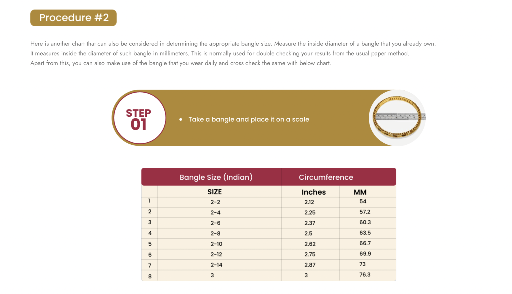 Bangle size chart