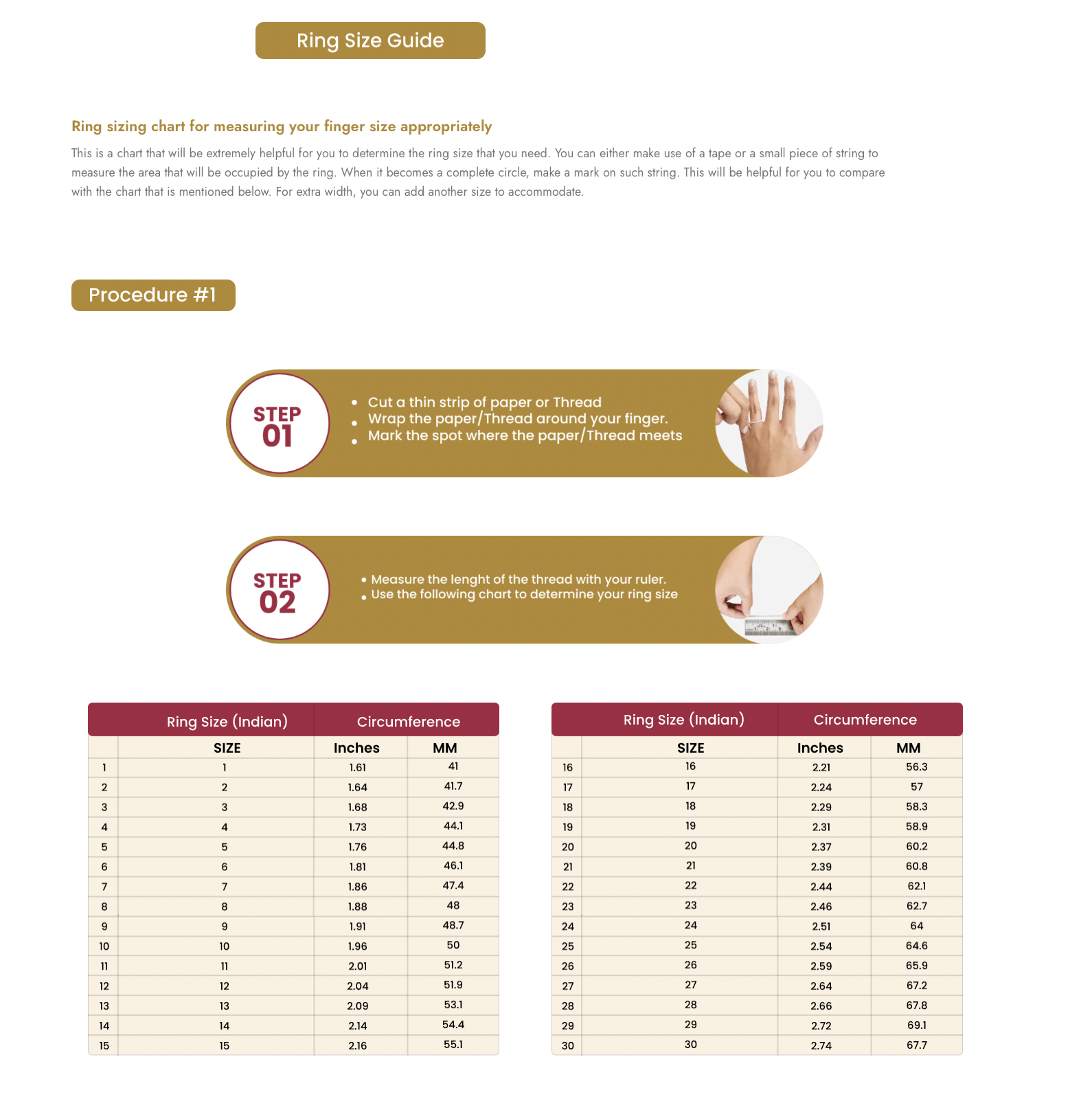 Ring size chart